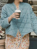 Clacive Geometric Graphic Coat  Winter Woman Long Sleeves Wrap Loose Denim Jacket Top Vintage Simple Femme Jackets Lady Clothing