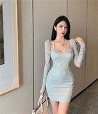 Clacive Ruched Dress Women Off Shoulder Long Sleeve Elegant Lady Mini Dress  Spring Club Bodycon Ruched Birthday Sexy Clothes