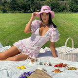 Clacive Summer And Autumn Women Short Sleeve Ruffle Pink V-Neck Sexy Mini Dress