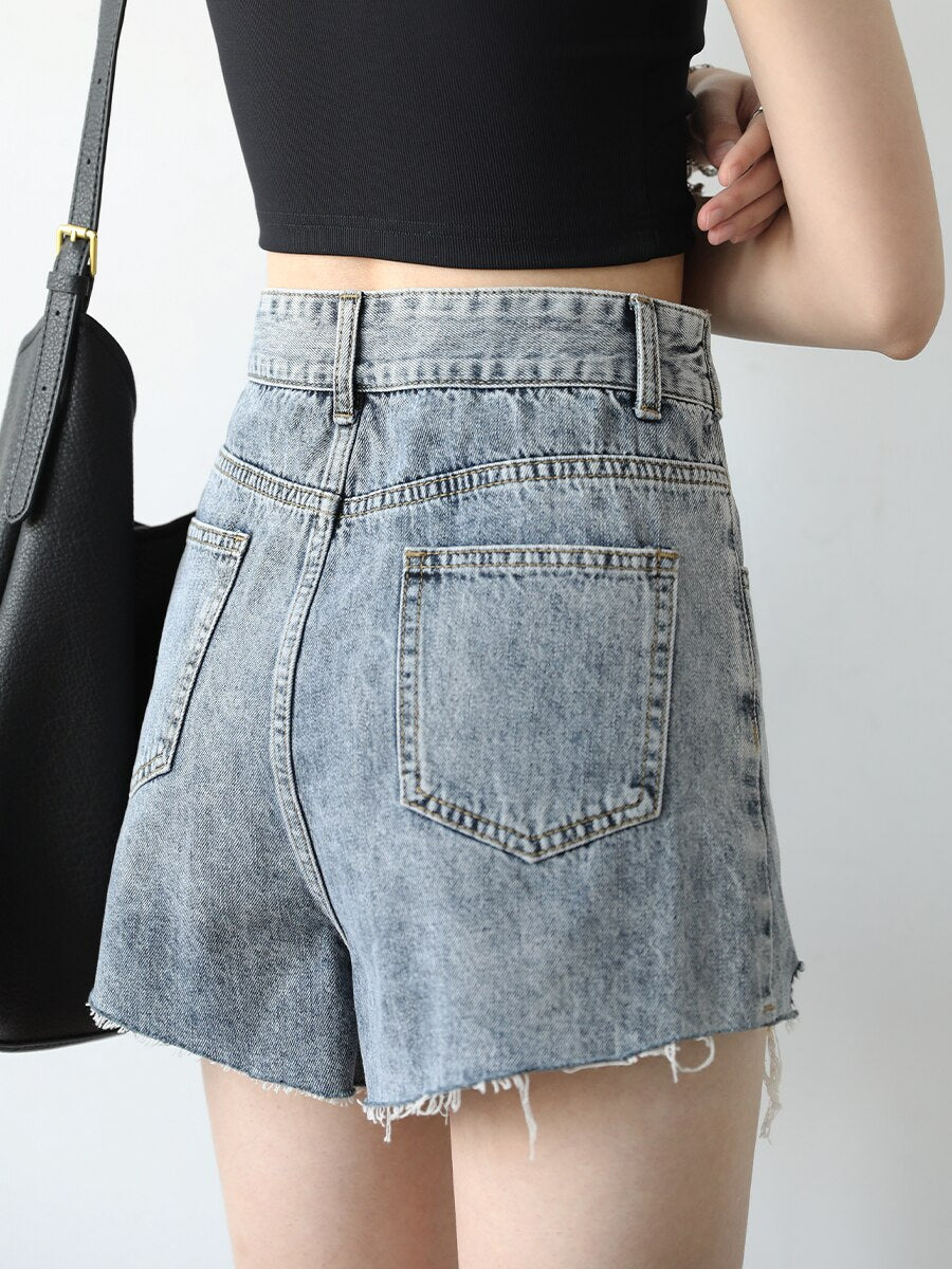 Clacive  Women's Denim Shorts Cotton Retro Worn Out Mini Jeans Solid Sweet A-Line Female Pants Streetwear  Summer