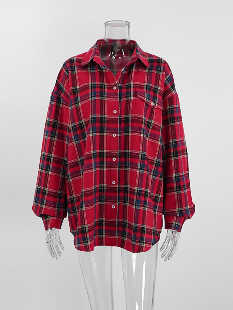 Fall outfits back to school 18 Bright Gingham Oversized Shirts For Women Street Style Casual Shacket Blouses And Tops Single-Breasted Autumn 2023