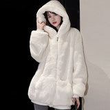 Clacive  Winter Fluffy Warm Soft White Oversized Faux Fur Jacket Women Long Sleeve Black Zip Up Faux Fur Sweatshirt Korean Hoodie