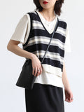 Clacive  Women's Sweater Vest Sleeveless Thin Loose Striped V-Neck Knitted T Shirt Female Top Ladies Clothing Summer