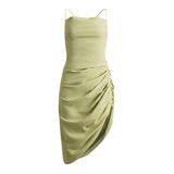 High Quality Summer Asymmetry Dress Women Party  Light Green Sexy Dress Streetwear·