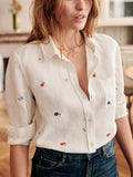 Clacive Floral Embroidered White Button Shirt Women Lapel Long Sleeve Single Breasted Shirt Women's Spring