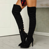 Clacive - Black Fashion Sexy Hollowed Out Solid Color Pointed High Heel High Boots