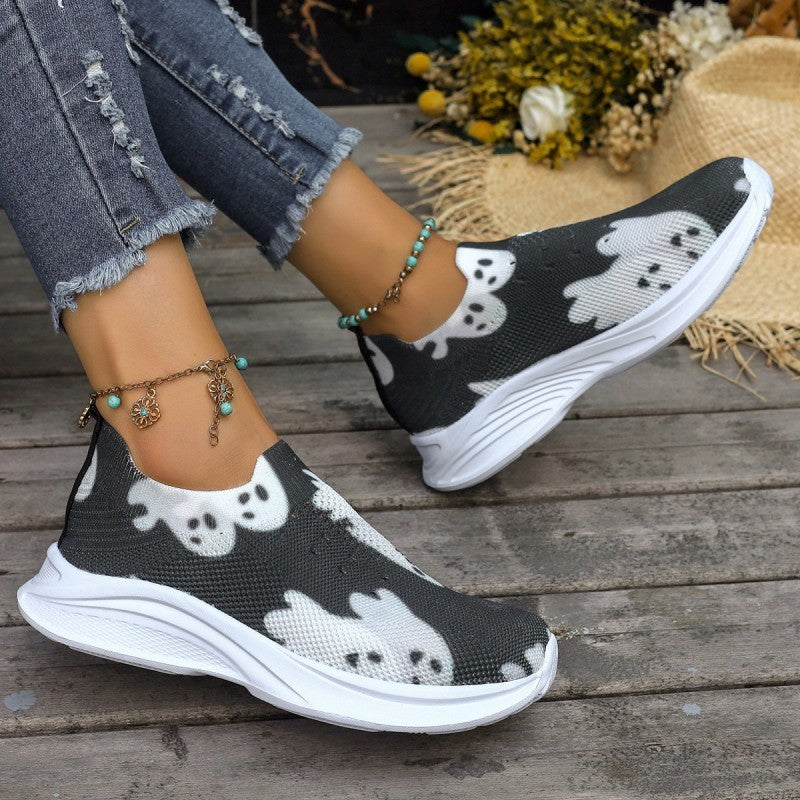 Clacive - Black Casual Patchwork Printing Round Comfortable Out Door Shoes