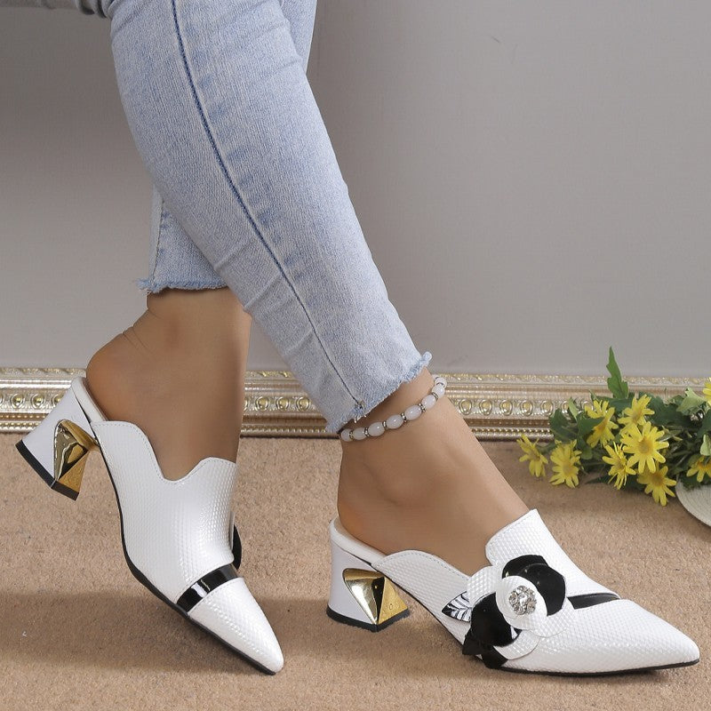 Clacive - White Casual Patchwork Pointed Out Door Wedges Shoes (Heel Height 2.75in)