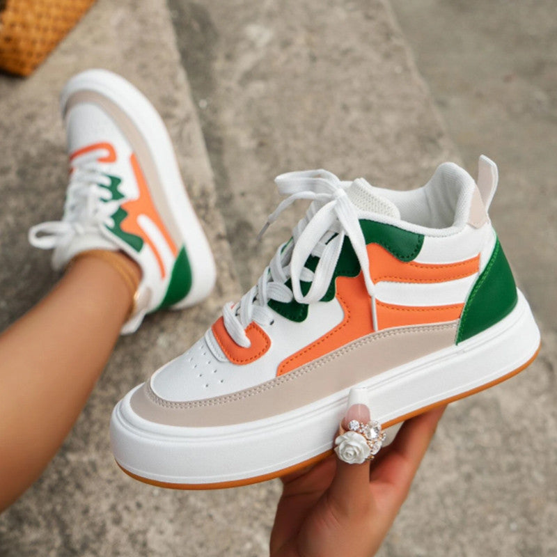 Clacive - White Green Casual Patchwork Frenulum Round Comfortable Out Door Shoes