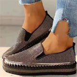 Clacive - Black Casual Patchwork Rhinestone Round Comfortable Out Door Flats Shoes