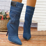 Clacive - Blue Casual Daily Patchwork Solid Color Pointed Comfortable Shoes (Heel Height 3.54in)