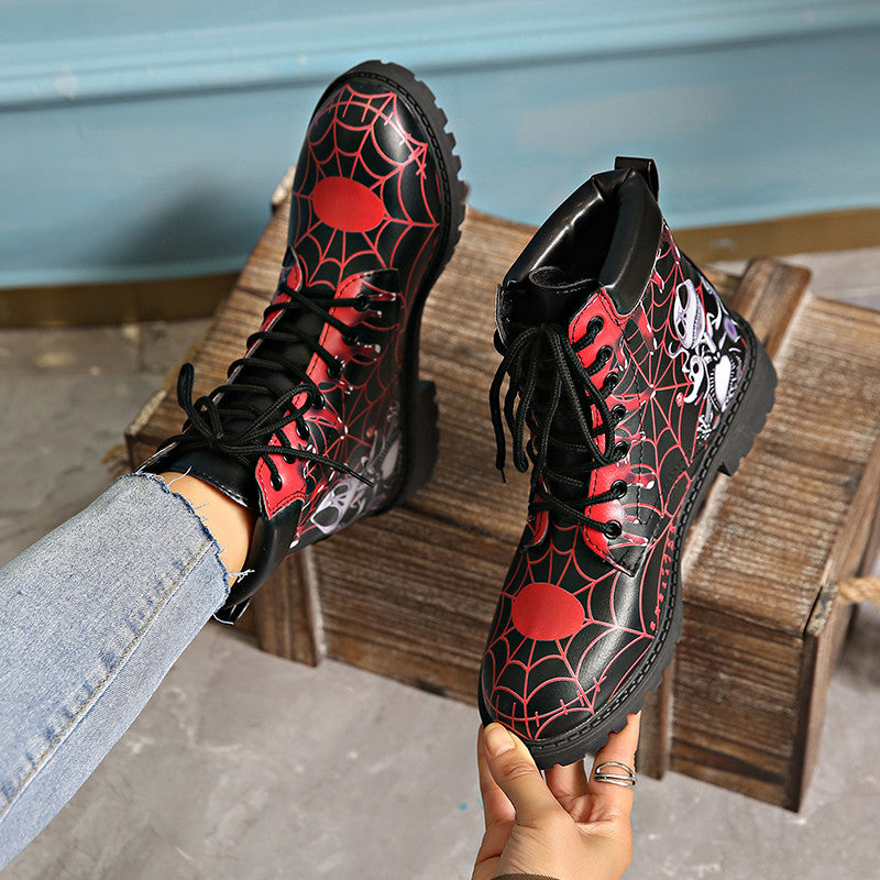 Clacive - Black Red Casual Patchwork Printing Round Comfortable Out Door Shoes