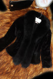 Clacive Black Fashion Slim Faux Fur Collar Solid Coat