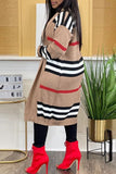 Clacive - Khaki Casual Striped Cardigan Cardigan Collar Outerwear