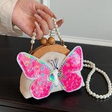 Clacive Yellow Casual Patchwork Butterfly Sequins Pearl Bags