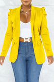 Clacive - Yellow Fashion Casual Solid Patchwork Turn-back Collar Outerwear