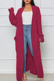 Clacive - Rose Red Casual Street Solid Slit Cardigan Weave Outerwear