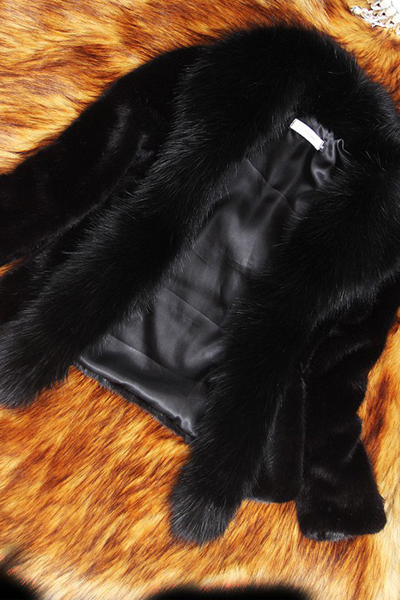 Clacive Black Fashion Slim Faux Fur Collar Solid Coat
