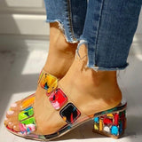 Clacive - Colour Casual Patchwork Round Out Door Wedges Shoes