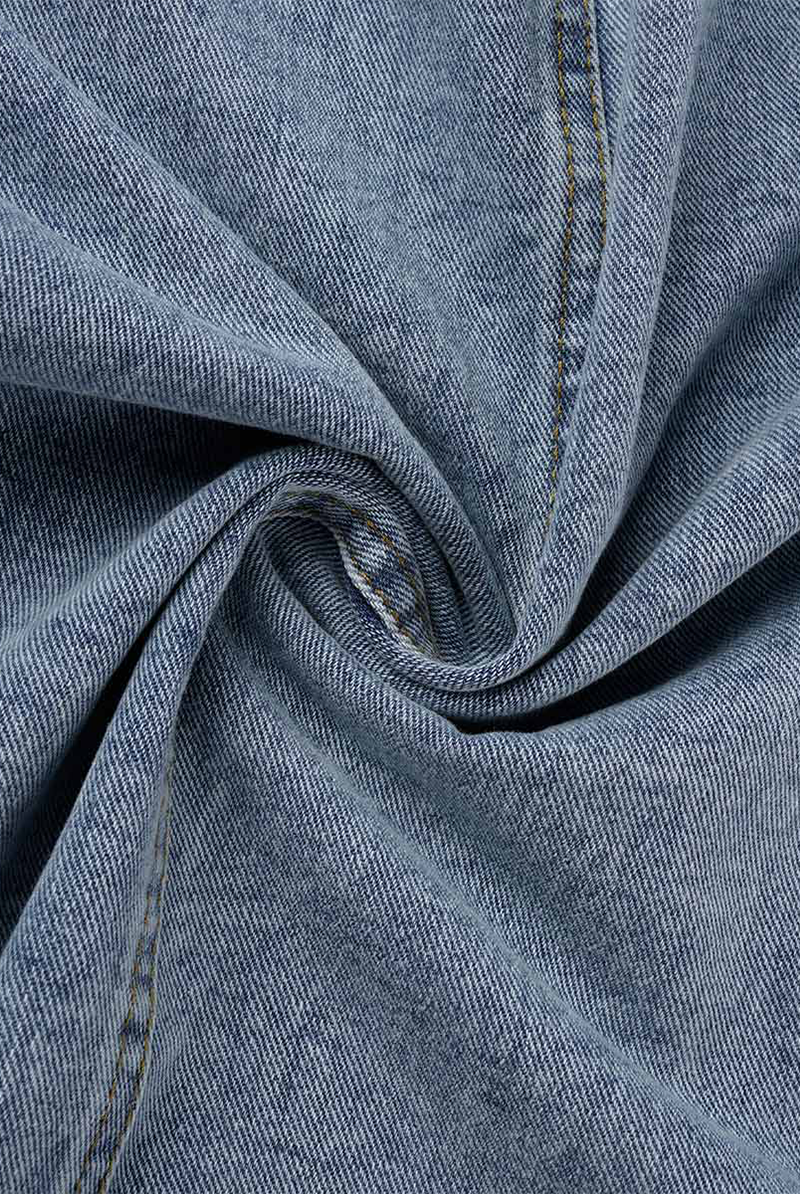 Clacive Blue Street Patchwork Buckle Turndown Collar Long Sleeve Denim Jacket
