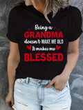 Clacive - Blessed Grandma Print T-Shirt, Mother's Day Short Sleeve Crew Neck Casual Top For Spring & Summer, Women's Clothing