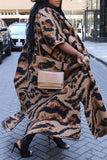 Clacive - Leopard Print Casual Street Leopard Patchwork Slit Cardigan O Neck Outerwearuff08With A Turbanuff09