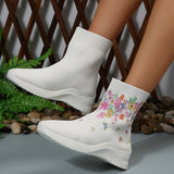 Clacive - White Casual Patchwork Printing Round Comfortable Shoes