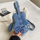 Clacive Blue Casual Patchwork Zipper Violin Messenger Bag