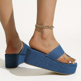 Clacive - Blue Casual Patchwork Solid Color Round Comfortable Wedges Shoes