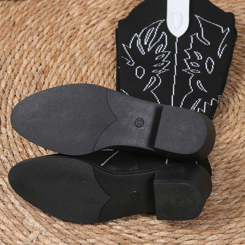 Clacive - Black Casual Embroidered Patchwork Pointed Comfortable Out Door Shoes