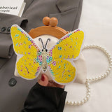 Clacive Yellow Casual Patchwork Butterfly Sequins Pearl Bags