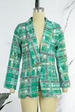 Clacive - Green Casual Work Elegant Print Buttons Turn-back Collar Outerwear(With Belt)