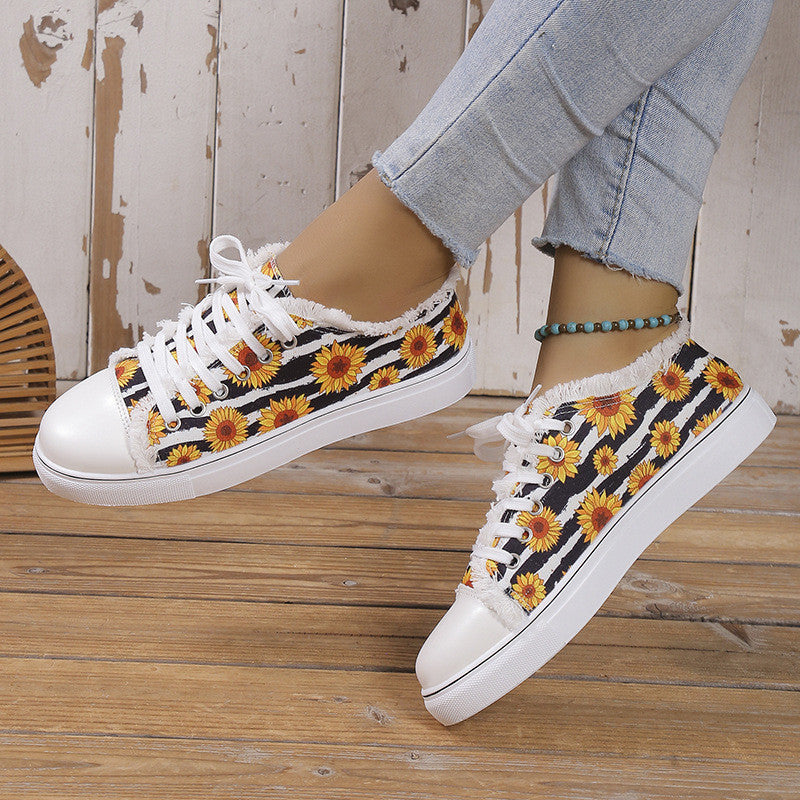 Clacive - Black Casual Daily Patchwork Printing Round Comfortable Shoes