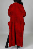 Clacive - Rose Red Casual Street Solid Slit Cardigan Weave Outerwear