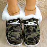 Clacive - Army Green Casual Patchwork Printing Round Keep Warm Comfortable Out Door Flats Shoes