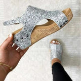 Clacive - Black Casual Hollowed Out Sequins Patchwork Fish Mouth Out Door Wedges Shoes