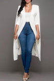 Clacive White Casual Elegant Solid Patchwork Cardigan Collar Outerwear