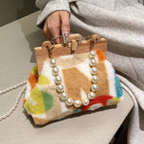 Clacive Orange Casual Daily Patchwork Pearl Bags
