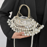 Clacive White Casual Patchwork Pearl Bags