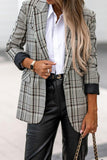Clacive - Grey British Style Plaid Patchwork Turn-back Collar Outerwear